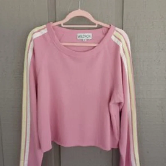 NWT Wildfox Homestead Stripes Sweatshirt Orchid Smoke Size Small Oversized - Picture 3 of 14
